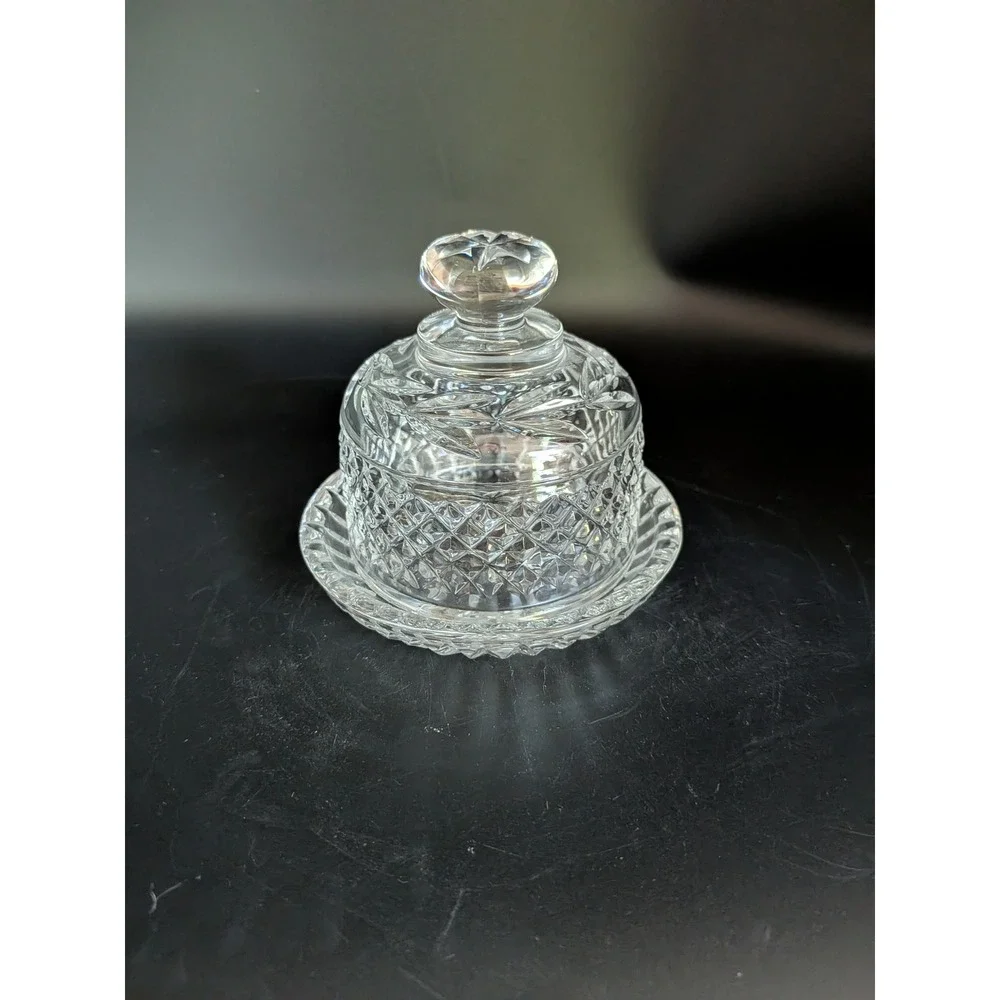 Vintage Galway Irish Crystal Butter Dish Diamond Cut